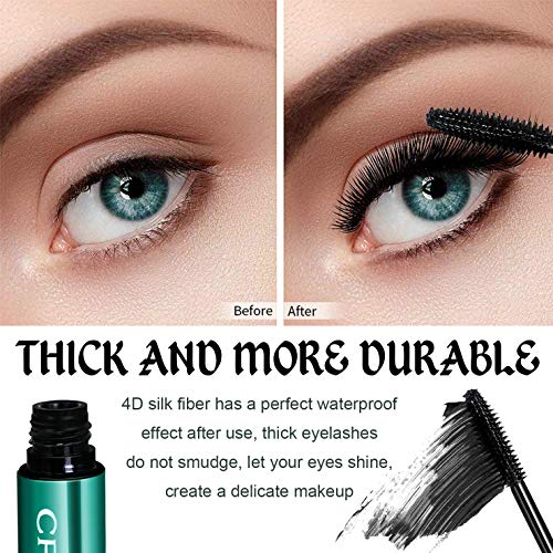 NICEMOVIC 4D Máscara Rímel de pestañas de fibra de seda, rímel impermeable de pestañas extra largas, rímel espesante y espesante natural grueso, maquillaje de ojos largo y encantador