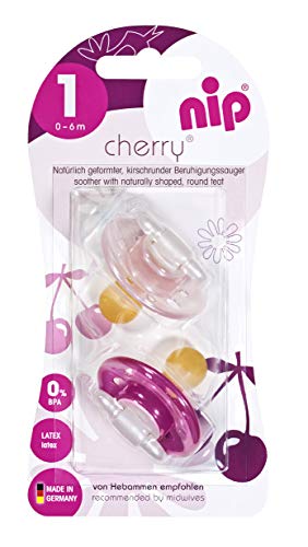 NIP pacifier Cherry cherry-shaped: BPA-free, size 1, 0-6 months, latex, pink/pink/red/orange earthy, 4 pieces