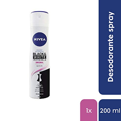 NIVEA Black & White Invisible Original Spray (1 x 200 ml), desodorante antimanchas de cuidado femenino, desodorante invisible para proteger la piel y la ropa