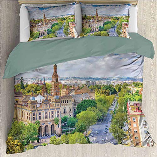 Nomorer Juego de Cama Queen Size Wanderlust Soft Lightweight Coverlet para Todas Las Estaciones Sevilla España Paisaje Urbano