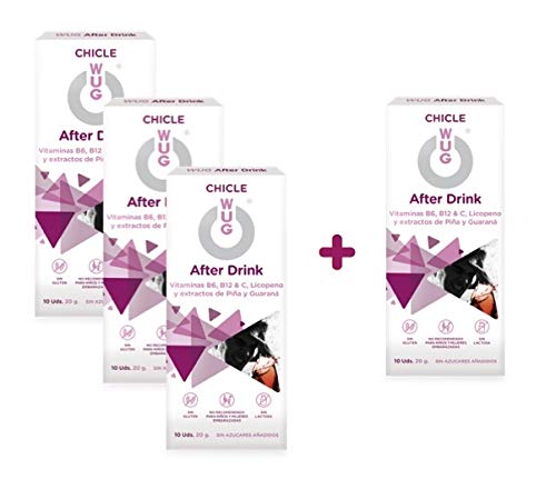 OFERTA 3+1 WUG After Drink Chicle - Complemento Alimenticio con Edulcolorantes, Antiresaca, (4 x 10 uds)