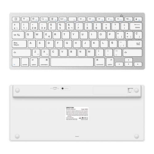 OMOTON Bluetooth Teclado Español Ultra-Delgado Mini para iPhone/iPad Air/iPad Pro/iPad Mini y Todas Sistemas de iOS, No se Adapta a Macbook (Blanco)