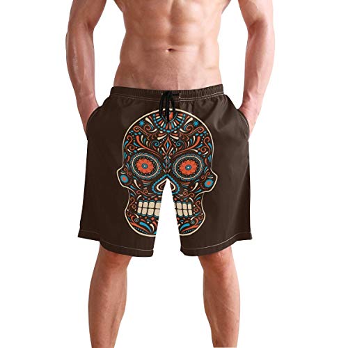 opi 90iuop Mexico Skull - Shorts de baño para Hombre de Secado rápido con Bolsillos