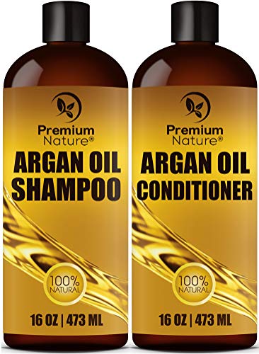 Organic Argan Oil Shampoo 16 oz and Argan Oil Conditioner 16 oz, Sulfate Free, Hair Repair Combo Set of 2 by Premium Nature by Premium Nature