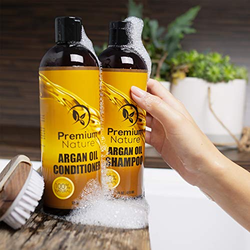 Organic Argan Oil Shampoo 16 oz and Argan Oil Conditioner 16 oz, Sulfate Free, Hair Repair Combo Set of 2 by Premium Nature by Premium Nature