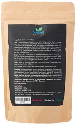 Organic (USDA, GMP) Henna for Dark Brown/Black/Reddish brown Colour Hair, healthier, softer hair (Recipe provided) for temp tattoos and eyebrows, CPSReports certified in UK/EU