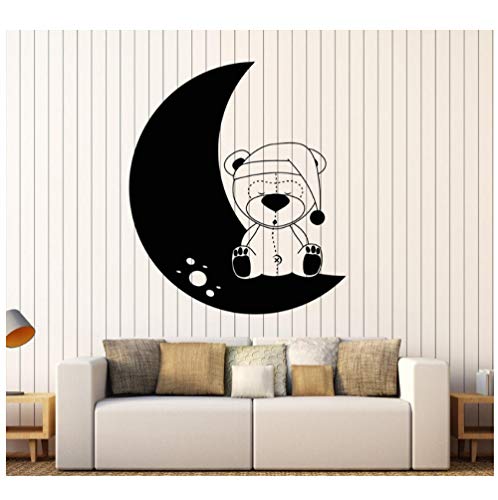 Osito de peluche de juguete Luna de vinilo tatuajes de pared de la habitación del cuarto de niños pegatinas de decoración del hogar para el dormitorio del bebé animales lindos decoración 56x65 cm