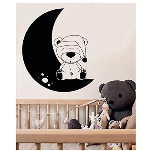 Osito de peluche de juguete Luna de vinilo tatuajes de pared de la habitación del cuarto de niños pegatinas de decoración del hogar para el dormitorio del bebé animales lindos decoración 56x65 cm