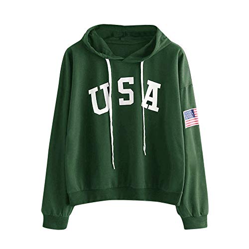 Overdose Sudadera con Capucha para Mujeres con Estampado De Letras Bandera Sudadera con Capucha con CordóN Estampado Sudadera con Mangas Largas Blusas Blancas Blusa Negra (XX-Large, Verde)