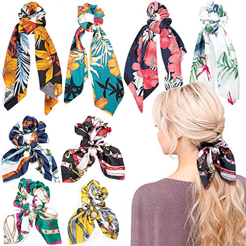 Pañuelos para el Pelo, Comius 8 Pcs Pañuelo para el cabello Scrunchies Bandas Elásticos Del Pelo Multi Patron Bufanda Cuello Accesorios Pelo Mujer Chica (B)