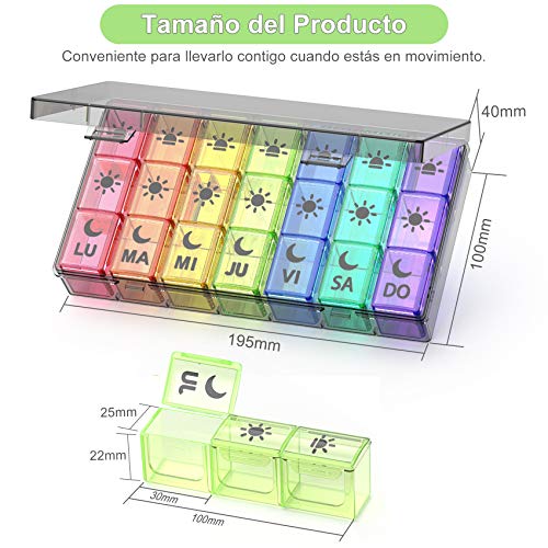 Pastillero Semanal Español 7 Dias, DOHIMGIO Organizador Medicamentos 3 Tomas Diaria con 21 Compartimentos