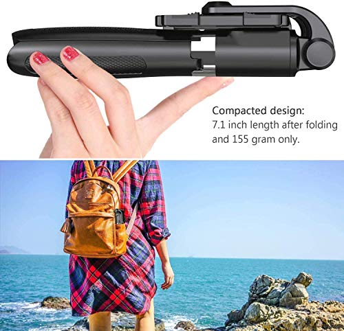 PEYOU Palo Selfie Trípode para Móvil, [ Recargable ] Palo Selfie con Control Remoto Bluetooth, Mini Selfie Stick Compatible para iPhone XS MAX XR 8 Plus, Compatible para Samsung Huawei Xiaomi