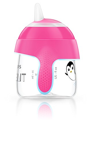 Philips Avent SCF751/07 - Vaso con boquilla blanda, diseño pingüino, para 6 meses, 200 ml, color rosa y blanco