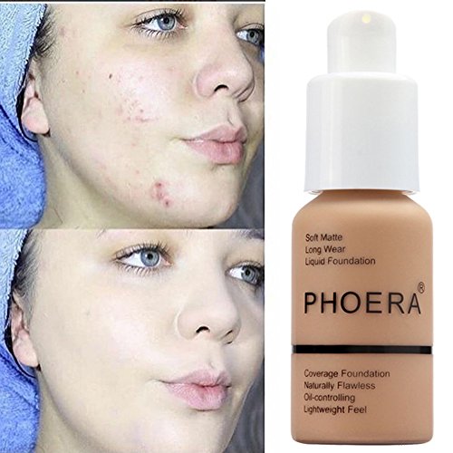 PHOERA 30ml Bases de maquillaje Correctores Concealer Foundation (Nude #102)(Buff Beige #104) con 2 piezas Makeup Face Primer