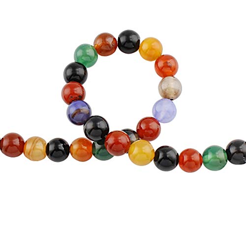 Piedras Preciosas de ágata de 6 mm, Mezcla de 60 Piezas, Redondas, Piedra Natural, Perlas de ágata, Perlas con Agujero para enhebrar, Rojo, Negro, Verde, marrón, Azul, púrpura, Amarillo