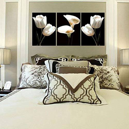 Pintura Hermosa Tulipán Blanco Cala Flores tríptico Hogar Sala de Estar Decoraciones Lienzo Imagen Arte en la Pared Artesanía 40X60cmX3 Sin Marco