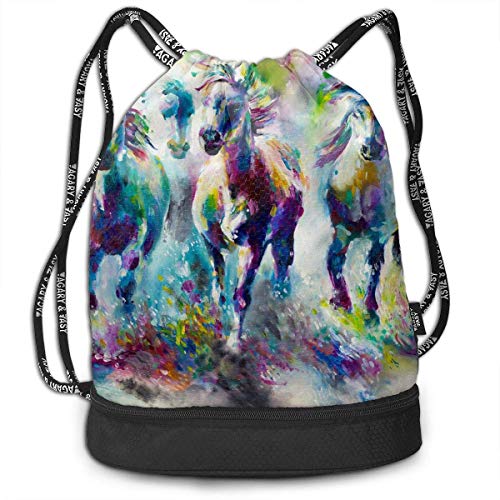 PmseK Mochila con Cordón,Bolsas de Gimnasia, Abstract Oil Painting Horses Draw String Bags Shoulder Cinch Storage Bag for Traveling Hiking