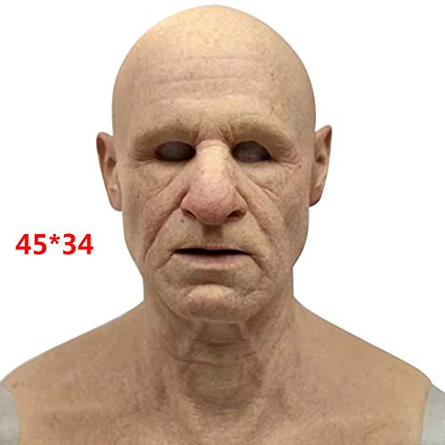 Realistic Latex Old Man Mask Male Disguise Halloween Fancy Dress Headhalloween Carnival Mask Dance Party Latex Human Wrinkle Scary Old Man Mask (Old man with white beard hair)