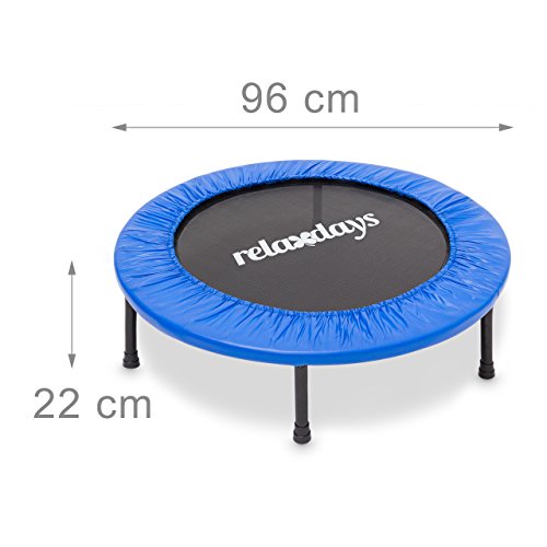 Relaxdays Fitness Trampolin - Cama elástica trampolín de Gimnasio, 91-96 cm de diámetro, Carga máxima 100 Kg, Color Negro y Azul