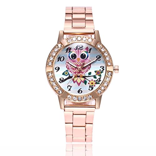 Relojes de Mujer Rosa 2018 Pulsera Redondo Lindo Cuarzo Análogo de Banda de Aleación de Manera Buho por ESAILQ