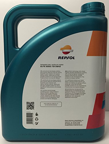 Repsol HMRELI5055405L Aceite DE Motor Elite 50501 TDI 5W40 5 litros, Transparente/Dorado, Talla Única