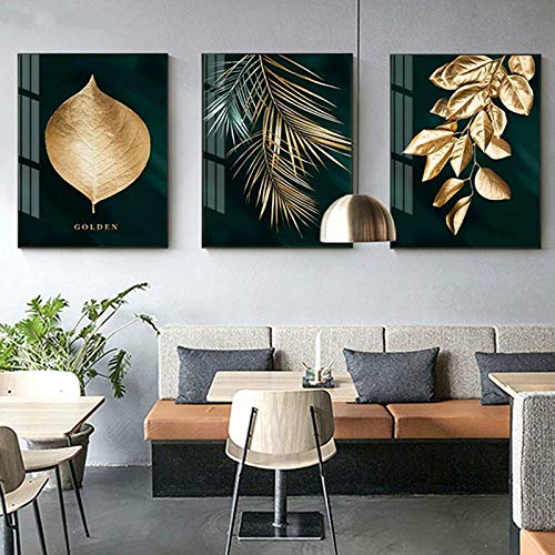 Resumen Golden Plant Leaves Estilo moderno Impresión en lienzo Arte Pasillo Sala de estar Cartel de pared decorativo único 30x40cm