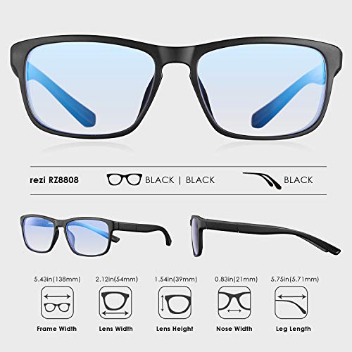 Rezi Gafas de ordenador Gafas Lectura para Protección contra Luz Azul - Alta Protección para Pantalla, Marco ultraligero | Luz anti-azul | 100% protección UV, Evita la Fatiga Ocular para PC, Móvil