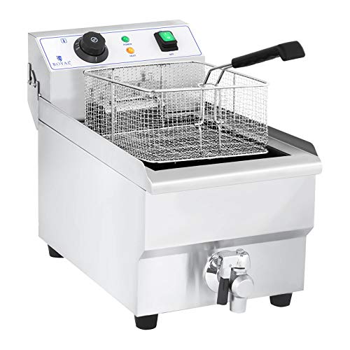 Royal Catering Freidora Electrica Profesional RCEF 10EH-1 (10 L, 3 000 Watt, Termostato, Grifo de vaciado, Acero inoxidable)