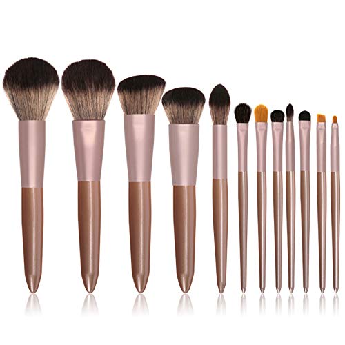 Set de brochas de maquillaje profesional Afunti 12 piezas Pinceles de maquillaje Set Premium Synthetic Foundation Brush Blending Face Powder Blush Concealers Kit de pinceles (Rose Golden)