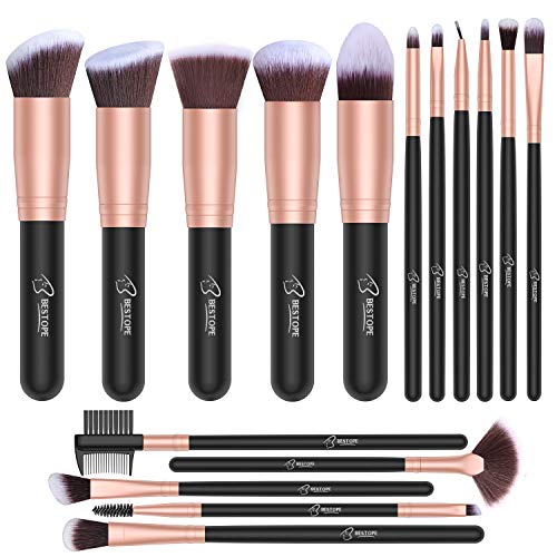 Set de brochas de maquillaje profesional BESTOPE 16 piezas Pinceles de maquillaje Set Premium Synthetic Foundation Brush Blending Face Powder Blush Concealers Kit de pinceles (Rose Golden)