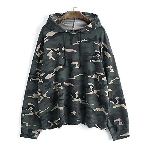 SHOBDW LiquidacióN Sudadera para Mujer Cuello Redondo Manga Larga CordóN Oversize Loose Cool Camuflaje Sudadera con Capucha Camisa De La Blusa Tops(Ejercito Verde,S)