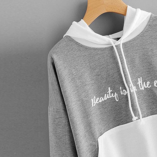 SHOBDW Liquidación Venta Letras de Las Mujeres Imprimir Patchwork Sudadera con Capucha Sudaderas con Capucha Blusa Otoño Ganador de Manga Larga con Capucha（Gris,S