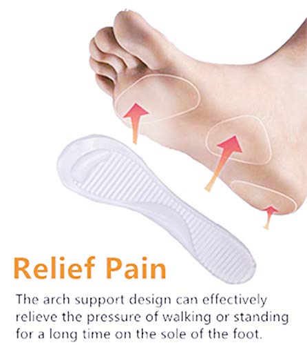 siismi 2 Pares Plantillas de Tacón Alto de Silicona, 3/4 Plantillas de Gel Autoadhesivas con Soporte de Arco, Alivio del Dolor