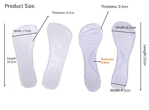 siismi 2 Pares Plantillas de Tacón Alto de Silicona, 3/4 Plantillas de Gel Autoadhesivas con Soporte de Arco, Alivio del Dolor