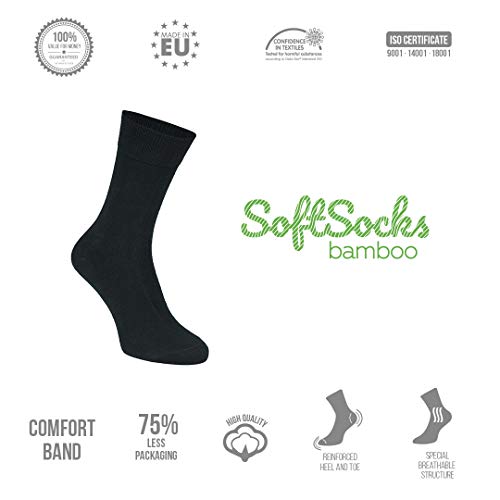 SoftSocks Negro calcetines de bambú súper suaves para él y para ella, comodidad óptima: ideal para negocios, deporte y ocio, ¡paquete de 5! TRANSPIRABLES! (47-50)