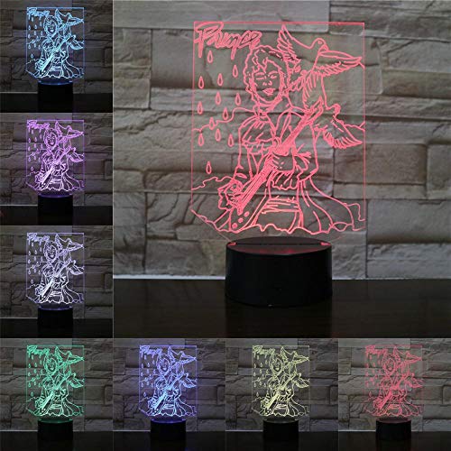 Solo 1 pieza Personaje de dibujos animados Guitarra Luces de color 3D Niños Regalo de cumpleaños Instrumento musical Lámpara LED Decoración para el hogar Luz nocturna