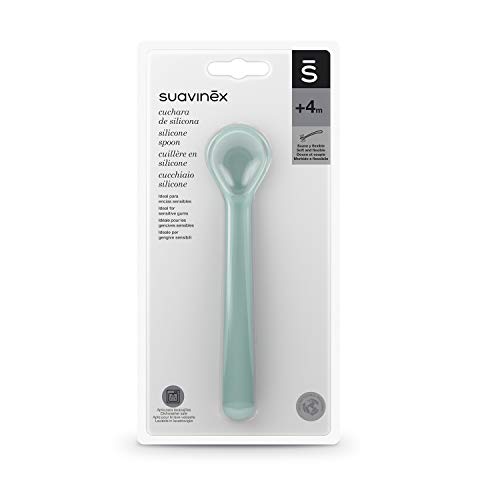 Suavinex - Cuchara de Silicona Adecuada Para Encías Sensibles Apta Para Lavavajillas Para Bebés +4 Meses, Color Verde