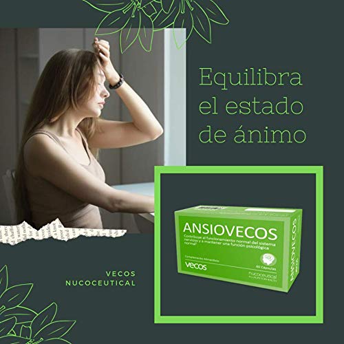 Suplemento alimenticio Ansiovecos con L-Triptofano – Contribuye a regular estrés, ansiedad y sueño – Contiene vitaminas B1, B6 y C, ácido fólico, magnesio y extractos de grifonia y rodiola