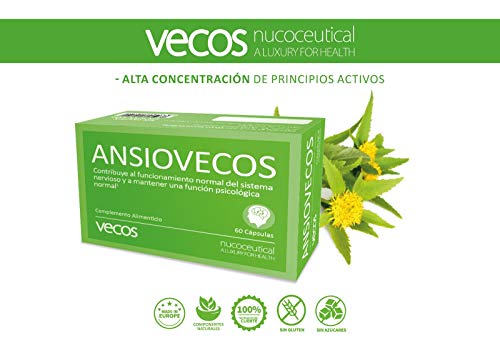 Suplemento alimenticio Ansiovecos con L-Triptofano – Contribuye a regular estrés, ansiedad y sueño – Contiene vitaminas B1, B6 y C, ácido fólico, magnesio y extractos de grifonia y rodiola