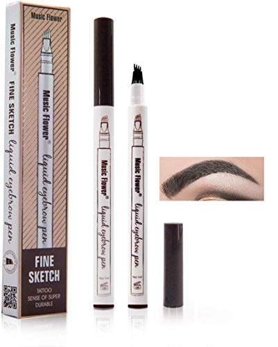 Tattoo Eyebrow Pen con cuatro puntas duraderas Pencil puntas de tenedor Impermeable y duradero Lápiz de cejas Ink Sketch Eyebrow para Maquillaje (03# gris oscuro)