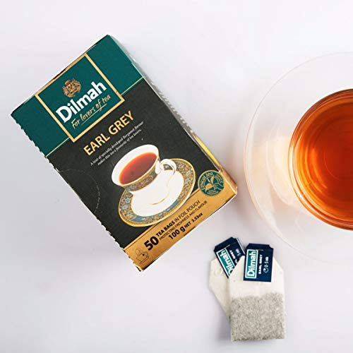 Té Dilmah Earl Grey - El mejor té negro de Ceilán puro con caja de sabor de bergamota Sri Lanka Dilmah Tea Bags en Foil Pouch - 50 bolsitas de té 100 g (3,53 oz)