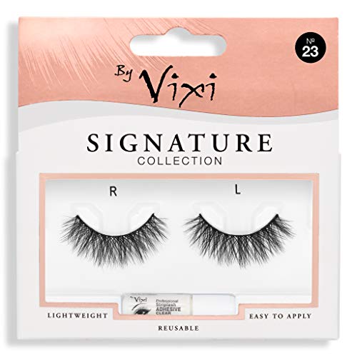 Tira de pestañas postizas By Vixi (Reutilizables con 1g de PEGAMENTO PARA PESTAÑAS) Banda negro ultra cómoda – Signature No. 23