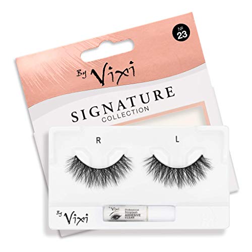 Tira de pestañas postizas By Vixi (Reutilizables con 1g de PEGAMENTO PARA PESTAÑAS) Banda negro ultra cómoda – Signature No. 23