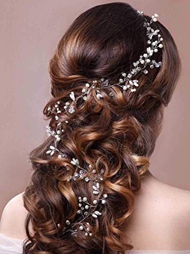 TOKERD 50cm Pelo de Novia - Nupcial Tocado Diademas de Pelo Novia Adornos Accesorios para el Cabello para Boda Fiesta Velada