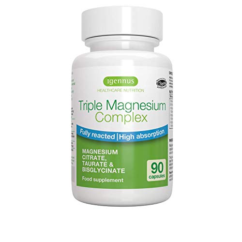 Triple Magnesium Complex – Complejo Premium de Magnesio Quelado, con Citrato, Bisglicinato y Taurato, Vegano, 90 Cápsulas