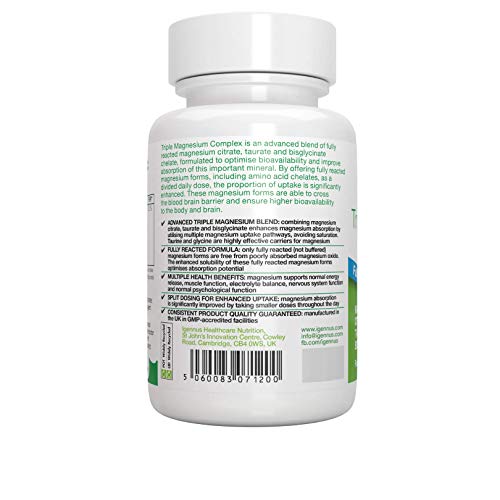 Triple Magnesium Complex – Complejo Premium de Magnesio Quelado, con Citrato, Bisglicinato y Taurato, Vegano, 90 Cápsulas