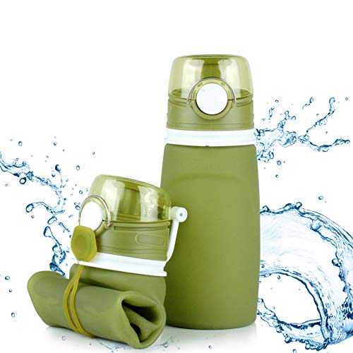 TROIKA - Botella de Silicona Plegable - Capacidad: 550 ml / 18,6 oz - Enrollable y a Prueba de Fugas - para Deporte. para Uso en Exteriores. Escuela y Camping, sin BPA, Silicona médica, Color Verde