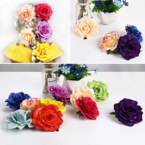 URAQT Clips de Pelo de Flor, Pinzas Hawaianas de Flores, pinzas para el pelo con diseño de rosas para boda, novia, boda, boda, boda, tocado, cenicero de flamenco, 10 Colores, 10 PCS