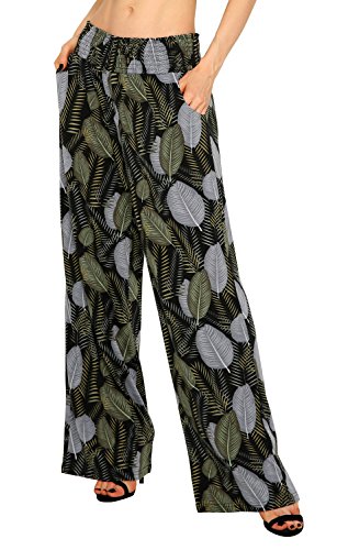 Urban GoCo Mujer Pantalón Palazzo de Pierna Ancha Casual Estampado Floral Baggy Pantalones (Small, 2)