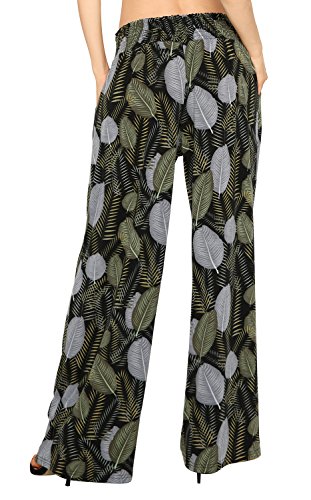 Urban GoCo Mujer Pantalón Palazzo de Pierna Ancha Casual Estampado Floral Baggy Pantalones (Small, 2)